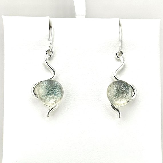 Dichroic Fused Glass Silver Hanging Earrings