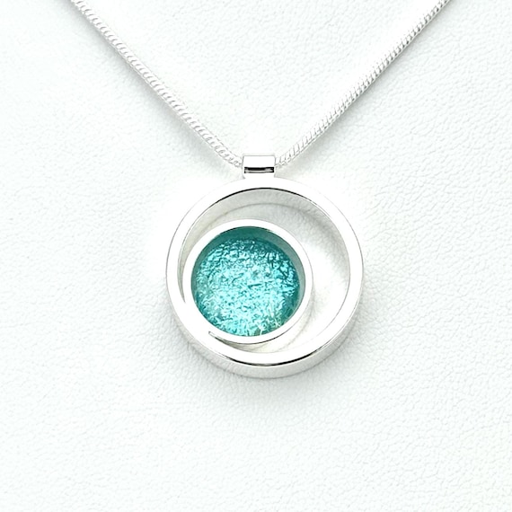 Dichroic Fused Glass Silver Pendant w/ Silver Chain