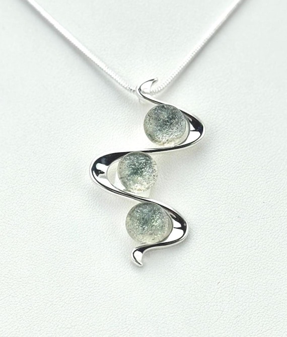 Dichroic Fused Glass Silver Pendant w/ Chain