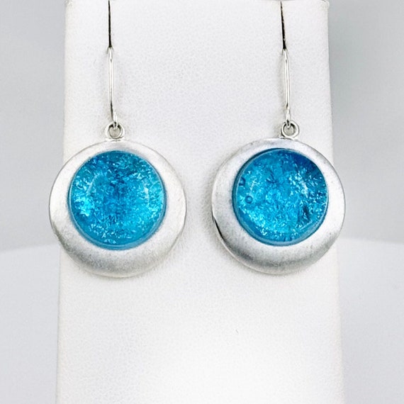 Dichroic Glass Hanging Earrings with Sterling Silver