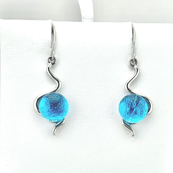 Dichroic Fused Glass Silver Hanging Earrings