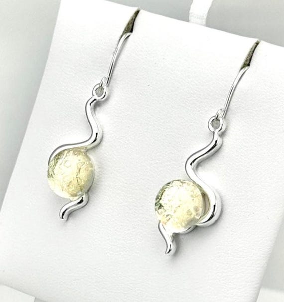 Dichroic Fused Glass Silver Hanging Earrings