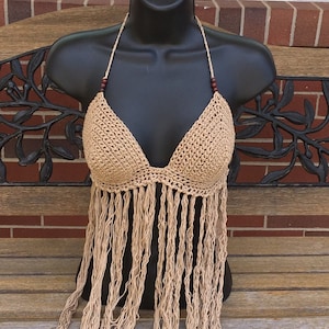 Crochet Cotton Hippie Fringe Top/ Festival Top/Bathing Suit Cover