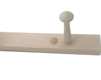 Unfinished Narrow Shaker Peg Rack -  Solid Maple  - 1.5" Wide x  18" to 46" With 3-8 Pegs Handmade in the USA.