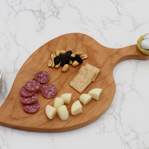 Leaf Shaped Cutting Board Solid Chery Leaf Charcuterie Board image 3