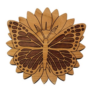 Butterfly on a Sunflower Trivet- Solid Cherry Wood Trivet Hot Pad Holder - Wall Art