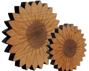 Sunflower Trivet- Solid Cherry Wooden Trivet Hot Pad Holder - Wall Art