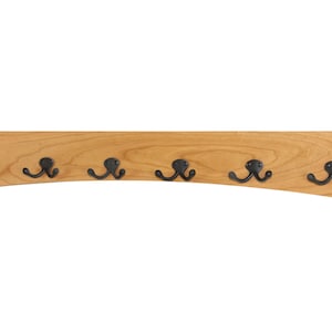 Solid Cherry Wall Coat Rack Curved Design  Aged Bronze Double Hooks - Made in The USA