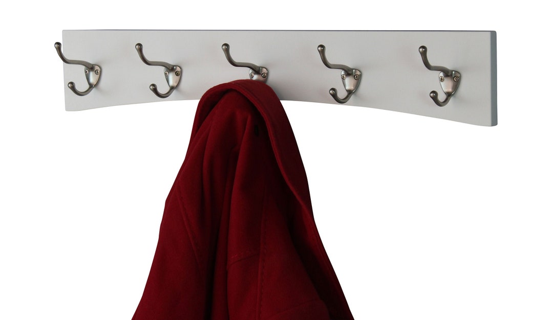 White Wall Coat Rack Curved Design satin Nickel Coat Hooks Etsy