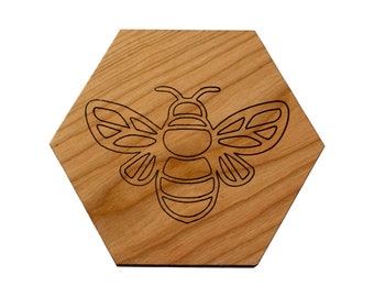 Honey Bee  Trivet- Solid Cherry Wood Trivet Hot Pad Holder - Wall Art