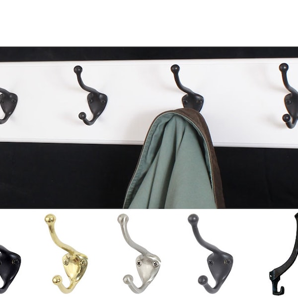 White Wall Coat Rack  Oil Rubbed Bronze, Brass, Satin Nickel or Black Hat and Coat Style Hooks Hand  Made in the USA