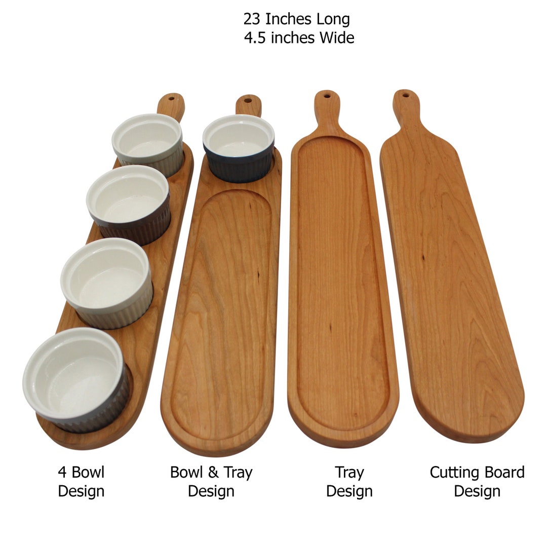 Ramekin Bowl Serving Tray Large Solid Cherry Paddle Style Board for