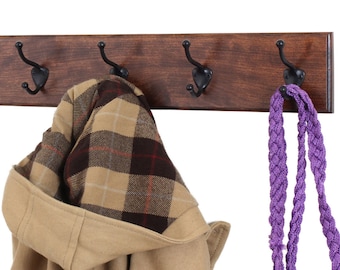 Solid Cherry Wall Coat Rack  Oil Rubbed Bronze Hat and Coat Style Hooks Hand  Made in the USA