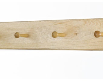 Solid Maple Shaker Peg Rack - 18 to 58" 3-10 Pegs Handmade in the USA.