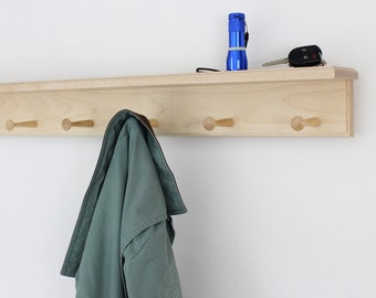 Solid Maple Shelf Peg Rack  4" Shelf - Handmade in The USA