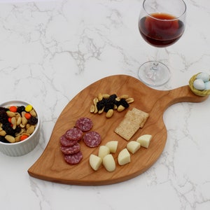 Leaf Shaped Cutting Board Solid Chery Leaf Charcuterie Board image 4