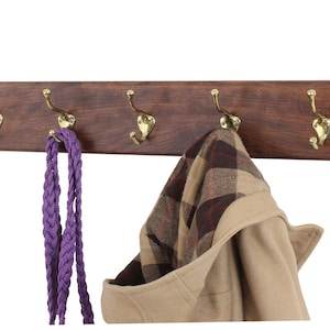 Solid Cherry Wall Coat Rack  Solid Brass  Hat and Coat Style Hooks Hand  Made in the USA