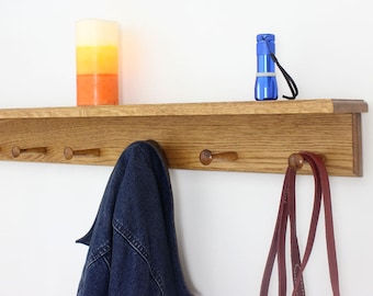 Solid Oak Shelf Peg Rack - 4" Shelf - Handmade in The USA