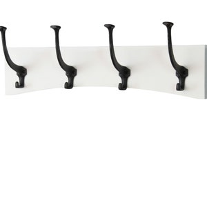 White Curved Wall Mounted Coat Rack - Black Mission Hooks