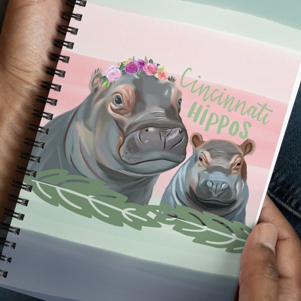 Cute Hippo Notebook Journal | Cincinnati Hippos Gift | Gift for Hippo Lover | Baby Hippos Cute | Fiona and Fritz