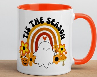Halloween Tis the Season Coffee Mug | Cute Retro Ghost Flower Mug | Fun Retro Ghost Gift | Fun Halloween | Retro Groovy Fall Coffee