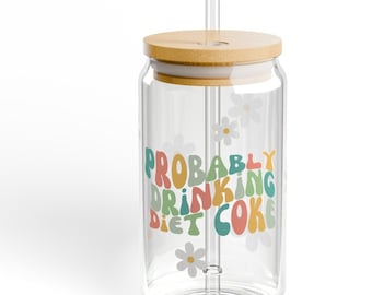 Diet Coke Sipper Glass | Retro Daisy Design, Soda Lover Gift