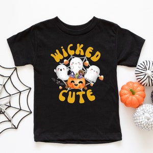 Koszulka dla malucha na Halloween | Wicked Cute | Koszulka dla dzieci z motywem ducha dyni w stylu retro 2T-5T | Koszulka na Halloween dla chłopca i dziewczynki