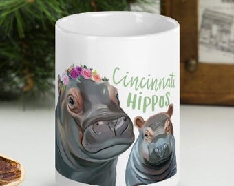 Hippo Mug | Large Ceramic Coffee Mug (15 oz) | Hippo Lover Gift | Cincinnati Hippos | Fritz the Hippo