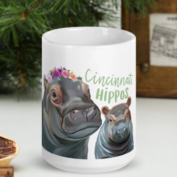 Hippo Mug | Large Ceramic Coffee Mug (15 oz) | Hippo Lover Gift | Cincinnati Hippos | Fritz the Hippo