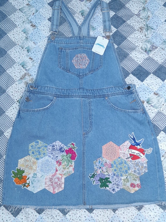 Upcycled Dungaree Dress With Hand Pieced Liberty Print Patchwork & Embroidered Appliques. Size 18 - Etsy Canada Upcycled Dungaree Dress With Hand Pieced Liberty Print Patchwork & Embroidered Appliques. Size 18 - Etsy Canada