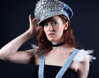 AZURA - Embellished Military Hat - Festival burlesque party Burning Man bridal wedding
