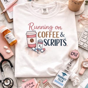 Koszulka technika farmaceutycznego – Coffee & Scripts CPhT Tee
