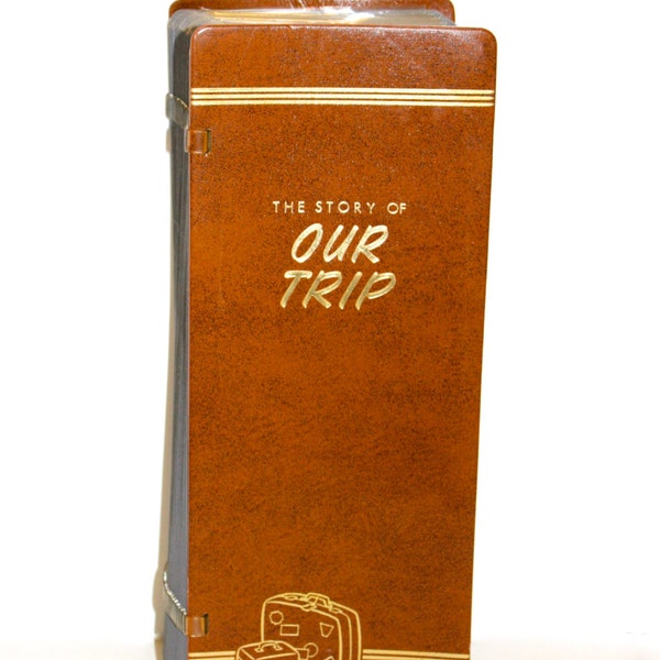PHOTO ALBUM Retro Photo Album in Light Brown Leather with Gold Lettering COOL