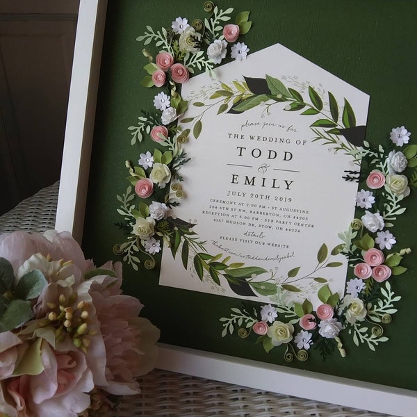 Blush and green theme Wedding Invitation Framed Keepsake