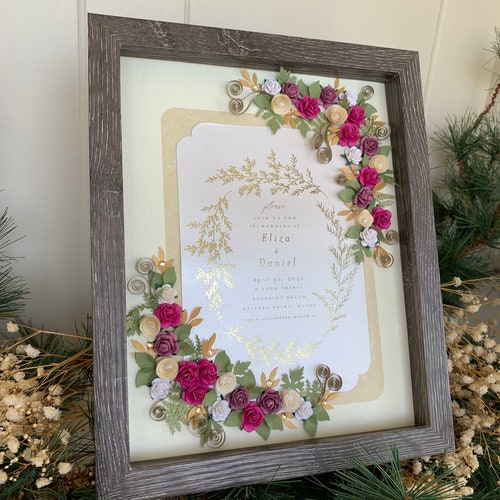 Lilac shops and Gold Wedding Invitation Keepsake Frame