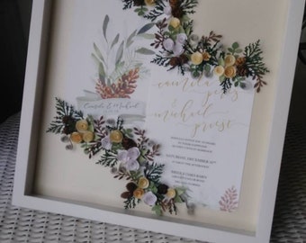 Custom Wedding Invitation Shadowbox: Floral Keepsake Gift