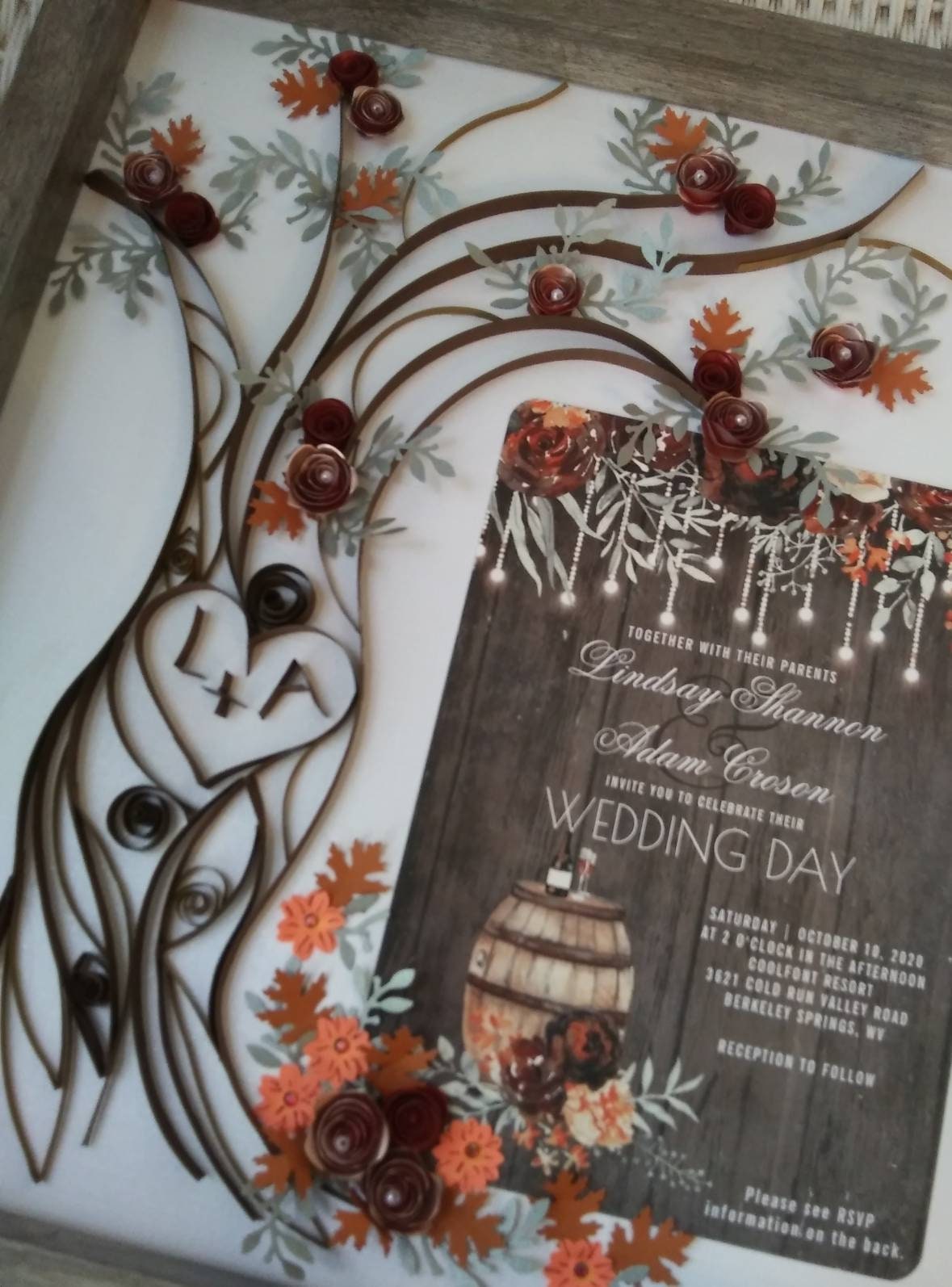 Fall Tree Wedding Keepsake with initials. | Etsy