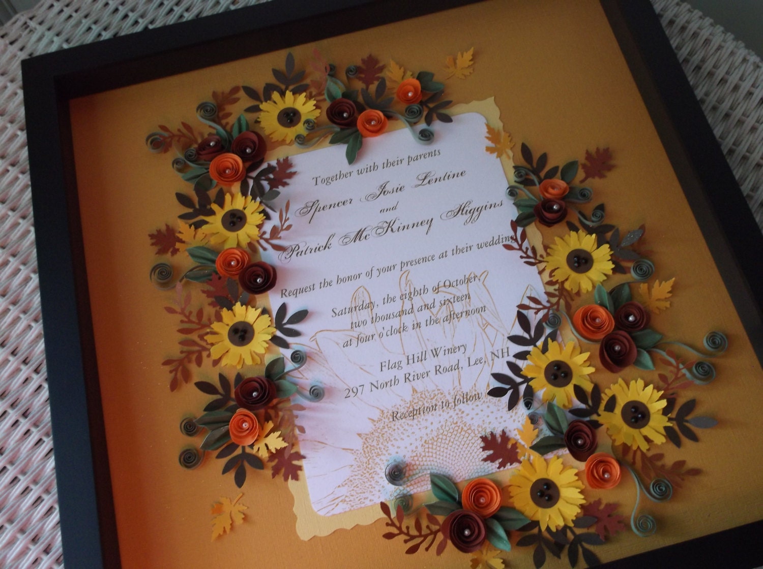 Sunflower Fall Theme Wedding Invitation Framed Keepsake Etsy