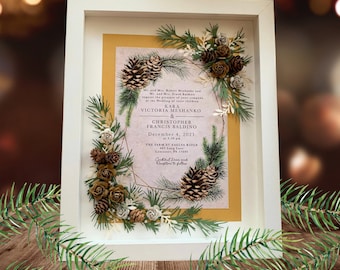 Winter Wedding Invitation Keepsake Frame Pine Cone Wedding Christmas Wedding