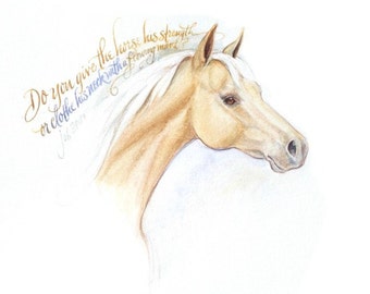 Cita de acuarela / caligrafía de caballo Palomino -- 7 x 5 in. Impresión