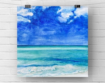 Impresión de pintura en acuarela Siesta Beach (1 de 3) Paisaje marino de Sarasota, Florida