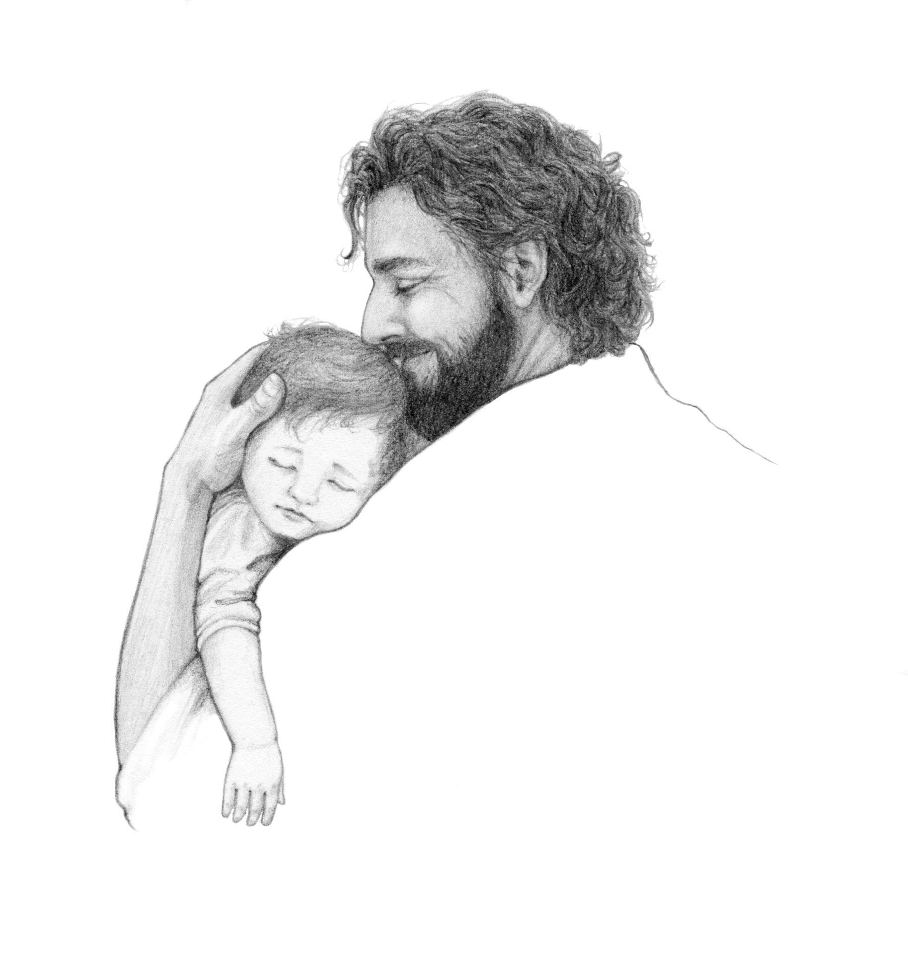 Jesus Holding Sleeping Child Pencil Drawing Print Etsy
