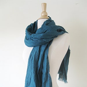 Teal Scarf for Women, Natural Fiber Clothing Linen Scarf, Light Linen Scarf, Shawls and Wraps Sustainable Gifts, Casual Scarf