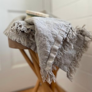 Heavy Linen Towel, Fringed Bath Towel, Rustic Bathroom Linen Bath Sheet, Handmade Towel Farmhouse Bath Towels, Guest Bath Towels