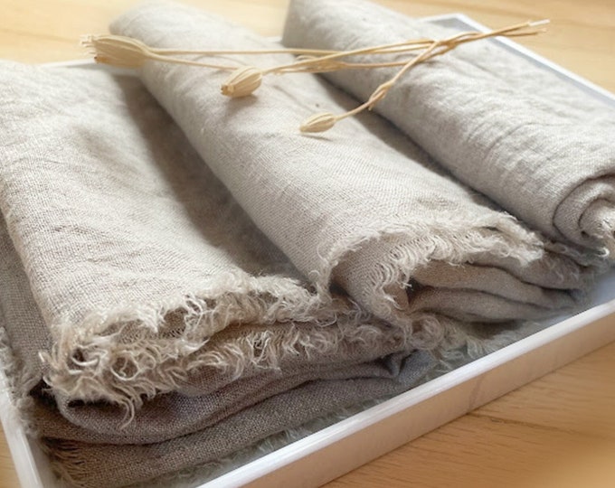 Natural Linen Kitchen Towels, Housewarming Gift, Linen Tea Towel, Kitchen Dish Towels, Fringe Kitchen Towels