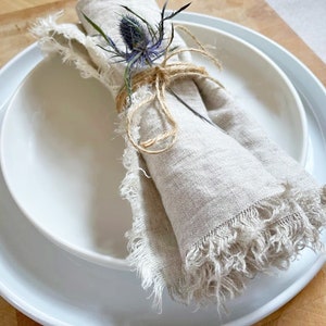 Linen Napkins with Fringe, Reusable Napkins, Table Napkins, Rustic Wedding Napkins, Washed Linen Napkins, Cocktail Napkins, Dinner Napkins Mix Natural