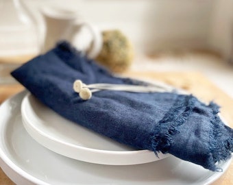 Fringed Linen Cloth Napkins for Eco-Friendly Weddings and Dinners