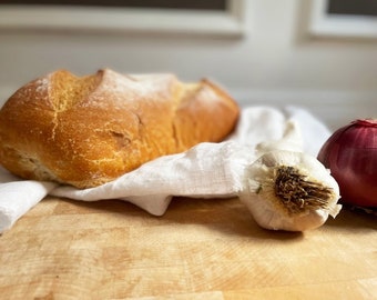Rustic Farmhouse Washed Linen Bread Basket Liner: Multipurpose Kitchen Tea Towel for Artisan Presentation