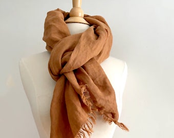Handcrafted Natural Linen Neck Scarf Shawl: Eco-Friendly and Sustainable Minimalist Fall Fashion Gift for Women