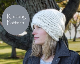 Knitting Patterns for Women, Knit Slouch Beanie Pattern, Chunky Knit Pattern, Knit Hat Pattern, Winter Hat Patterns